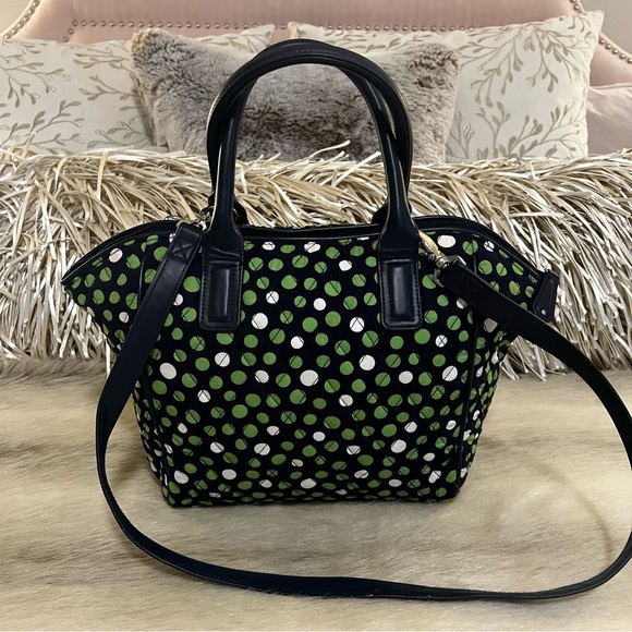 VERA BRADLEY Lucky Dots 2015 Trapeze Tote Navy Blue Green White Polka Dots Y2K - Picture 4 of 10